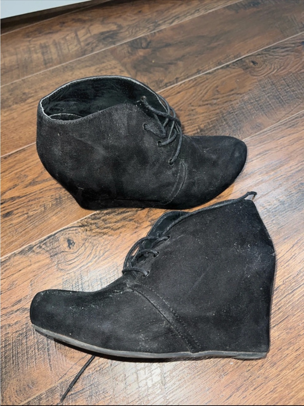 Xappeal Black Suede Lace-Up Wedge Booties